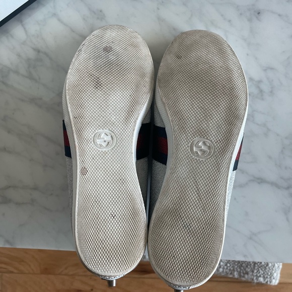 Gucci Glitter Silver Sneakers “Bambi” with Red and Blue Stripe - Picture 5 of 7